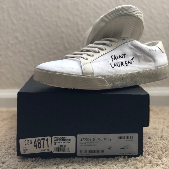 Saint Laurent Unisex Distress Canvas Sneakers - Picture 6 of 7